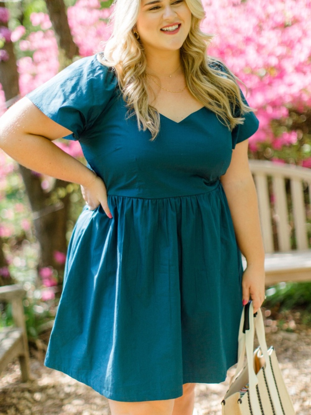 Carla Kiley Teal Angela V-Neck Mini Dress